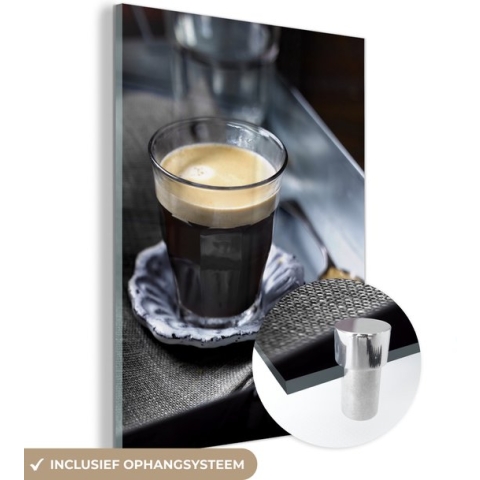 MuchoWow® Glasschilderij - Americano coffee on tray - 60x80 cm - Acrylglas Schilderijen - Foto op Glas