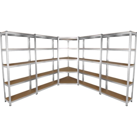 Galwix Stellingkasten 90 cm - 4 rechte rekken + 1 hoekstelling - 90x30x180 cm per rek - 100% boutloos - Draagkracht: 1750 kg
