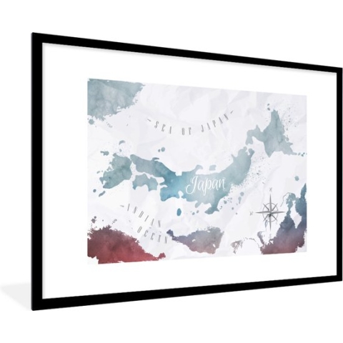 Fotolijst incl. Poster - Wereldkaarten - Japan - Zilver - 120x80 cm - Posterlijst