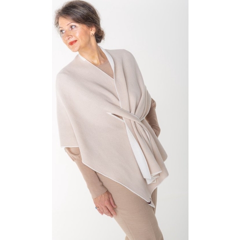 Dames omslagdoek/cape, tweezijdig draagbaar in wolwit/zand zonder capuchon