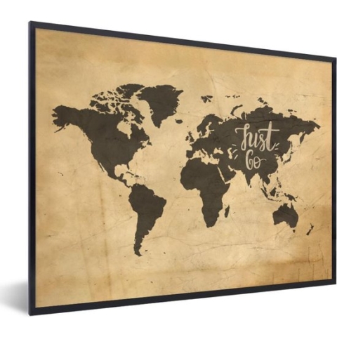 Fotolijst incl. Poster - Wereldkaart - Motivatie - Vintage - 80x60 cm - Posterlijst