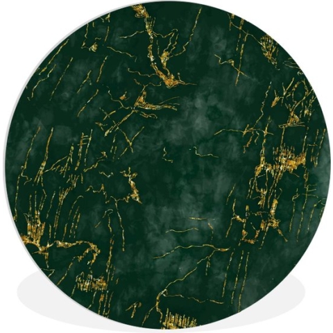 WallCircle - Wandcirkel - Muurcirkel Binnen - Marmer - Smaragd - Goud - 120x120 cm - Wanddecoratie - Ronde Schilderijen XXL