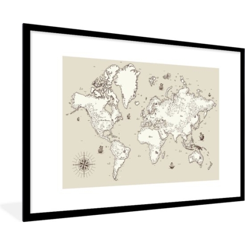 Fotolijst incl. Poster - Wereldkaart - Vintage - Antiek - 120x80 cm - Posterlijst