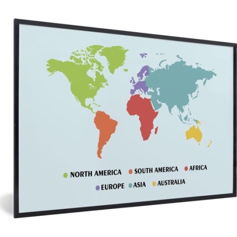 Wereldkaart Kinderen - Trendy - Kleuren - Schoolplaat - Kinderkamer - 120x80 cm