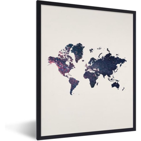 Fotolijst incl. Poster - Wereldkaart - Galaxy - Wit - 60x80 cm - Posterlijst