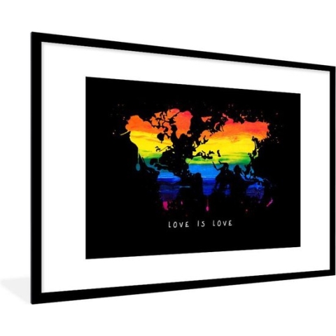 Fotolijst incl. Poster - Wereldkaart - Pride - Liefde - 120x80 cm - Posterlijst