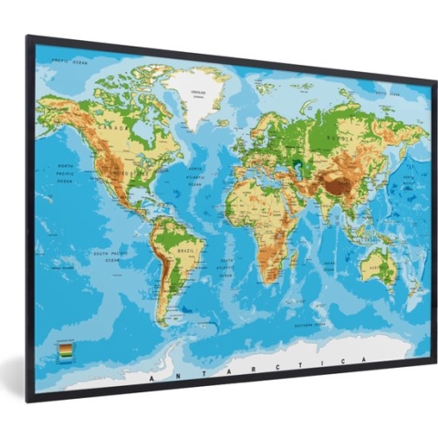 Fotolijst incl. Poster - Wereldkaart - Atlas - Kleuren - Kids - Jongens - Meisjes - 120x80 cm - Posterlijst