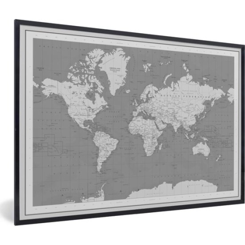 Fotolijst incl. Poster - Wereldkaart - Vintage - Atlas - Kinderen - Jongens - Meisjes - 90x60 cm - Posterlijst