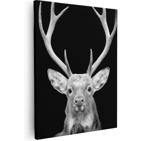 Artaza Canvas Schilderij Hertenkop - Zwart Wit - 80x100 - Groot - Foto Op Canvas - Canvas Print