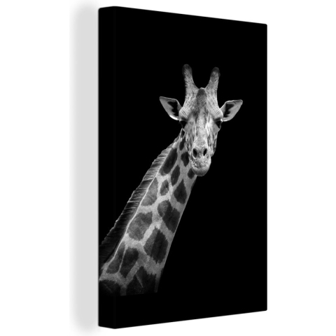 Canvas - Wilde dieren - Giraffe - Zwart - Wit - Schilderijen op canvas - Canvas doek - 80x120 cm - Wanddecoratie - Woonkamer