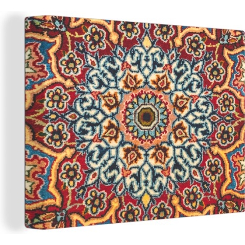 Canvas Schilderij Perzisch Tapijt - Mandala - Patronen - 120x90 cm - Wanddecoratie