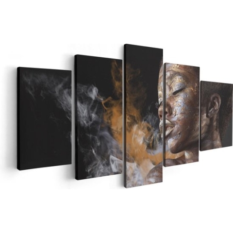 Artaza Canvas Schilderij Vijfluik Afrikaanse Vrouw Met Zilver En Goud - 100x50 - Foto Op Canvas - Canvas Print