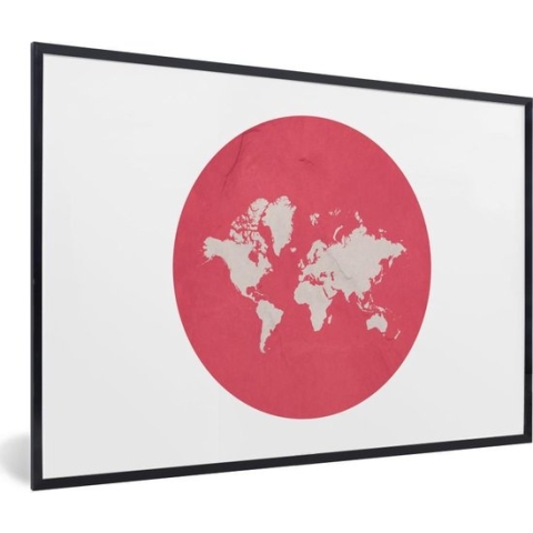 Fotolijst incl. Poster - Wereldkaart - Roze - Cirkel - 120x80 cm - Posterlijst
