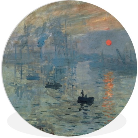 WallCircle - Wandcirkel - Muurcirkel Binnen - Impressie, zonsopgang - Claude Monet - 90x90 cm - Wanddecoratie - Ronde Schilderijen