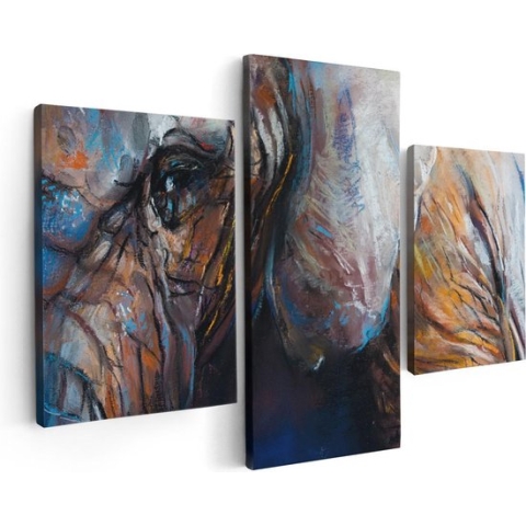 Artaza Canvas Schilderij Drieluik Getekende Olifant Van Dichtbij - Abstract - 90x60 - Foto Op Canvas - Canvas Print