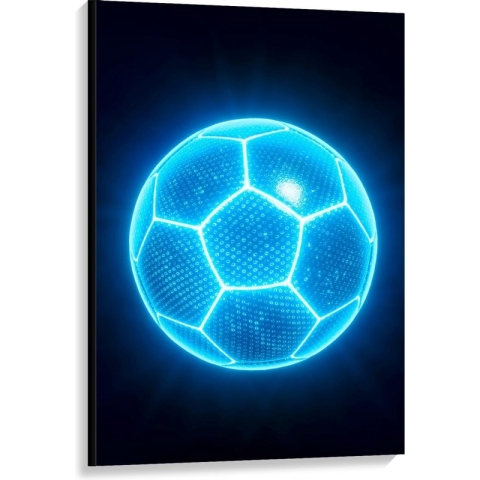 Canvas  - Blauwe Neon Voetbal - 80x120cm Foto op Canvas Schilderij (Wanddecoratie op Canvas)