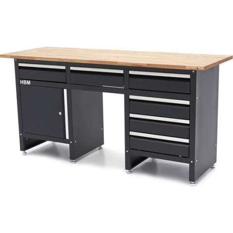 171 Cm Werkbank Met 6 Laden 1 Deur en Massief Houten Werkblad