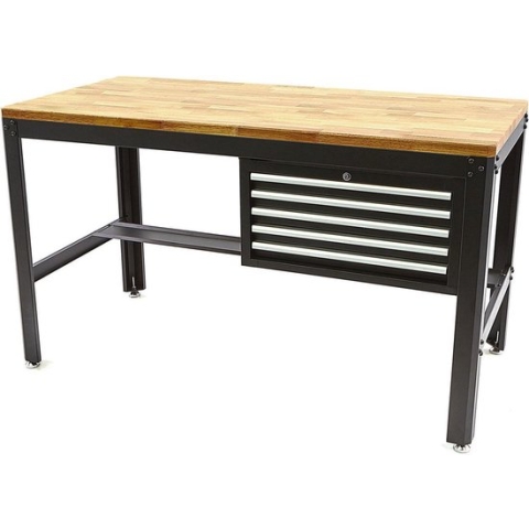 155 cm Professionele Werkbank met 5 Laden en Houten Werkblad Zwart