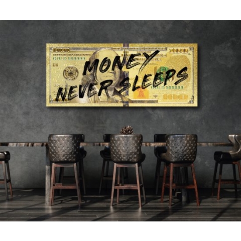 Plexiglas "money never sleeps" afmeting 200x85cm