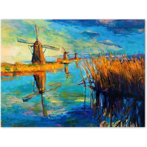 Graphic Message - Schilderij Print op Canvas - Molens - Hollands Landschap - Woonkamer Kunst