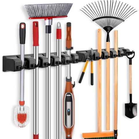 2 stuks bezemhouder muur, gereedschapshouder, bezemhouder, gereedschapshouder, tuingereedschapshouder, organizer (2 stuks, zwart)