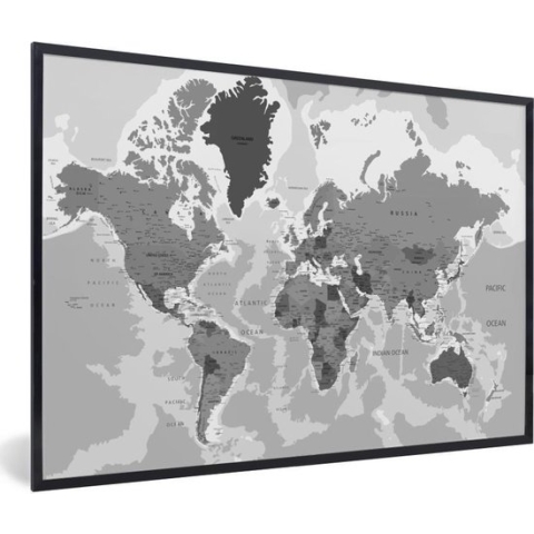 Fotolijst incl. Poster - Wereldkaart - Kleuren - Letters - Kinderen - Jongens - Meisjes - 90x60 cm - Posterlijst