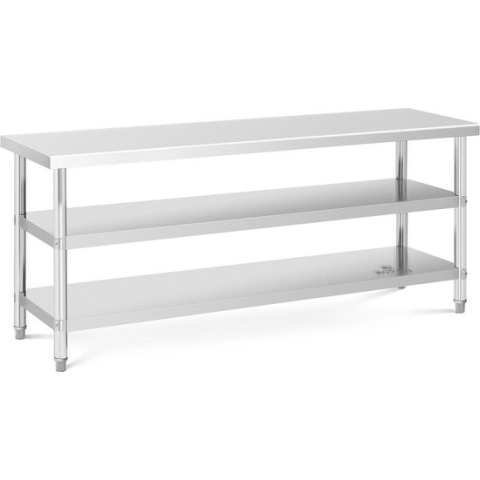 Royal Catering Roestvrijstalen tafel - 200 x 60 x 5 cm - 231 kg - 2 planken - Royal Catering