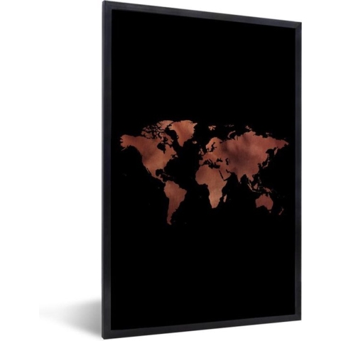 Fotolijst incl. Poster - Wereldkaart - Rood - Zwart - 80x120 cm - Posterlijst