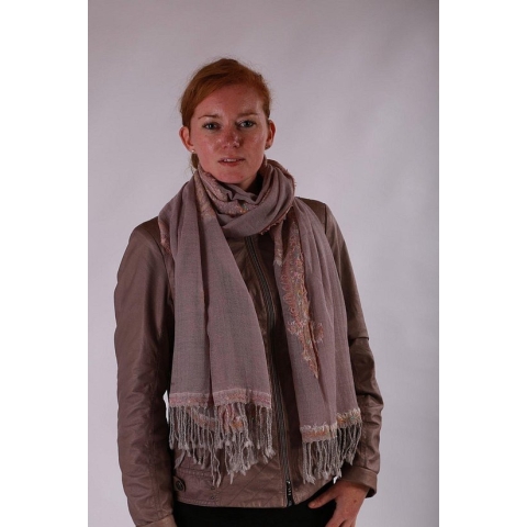1001musthaves.com Wollen dames sjaal in pastel tinten oud roze en grijs 70 x 180 cm