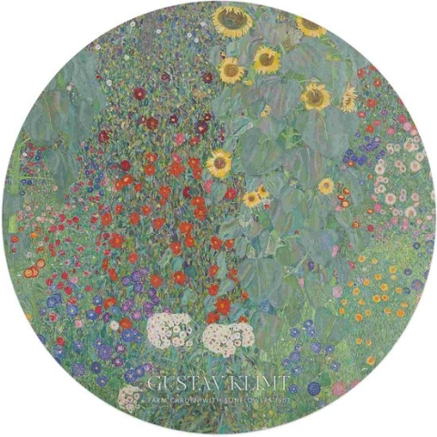 Glasschilderij Kunst Klimt Boerderijtuin Ø 70 cm