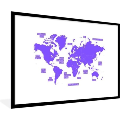 Fotolijst incl. Poster - Wereldkaart - Paars - Simpel - 120x80 cm - Posterlijst