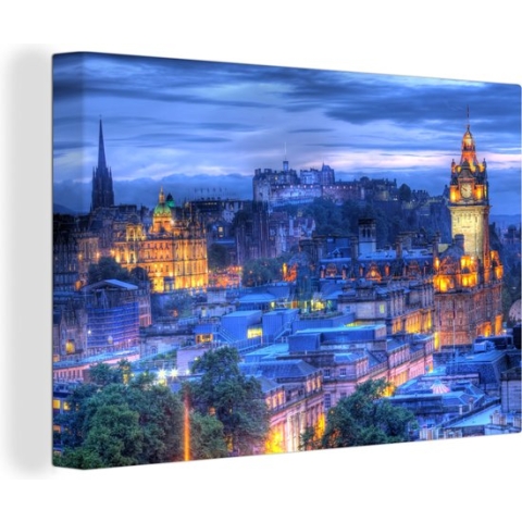 Canvas Schilderij Kasteel - Licht - Nacht - Edinburgh - 120x80 cm - Wanddecoratie