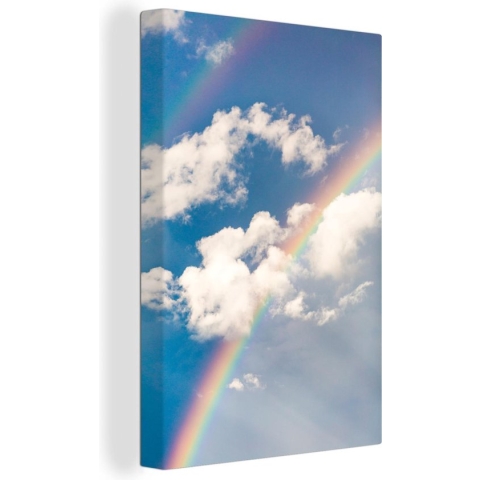 Canvas Schilderij Dubbele regenboog tussen de wolken - 80x120 cm - Wanddecoratie