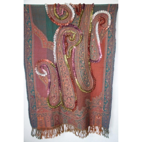 1001musthaves.com Wollen winter dames sjaal petrol licht bruin met applicaties 70 x 180 cm