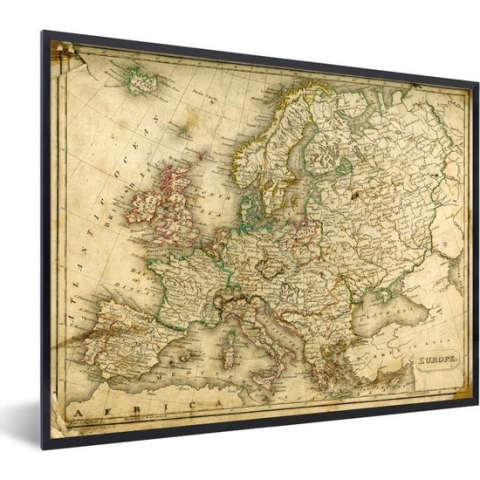 Fotolijst incl. Poster - Groezelige wereldkaart van Europa - 80x60 cm - Posterlijst