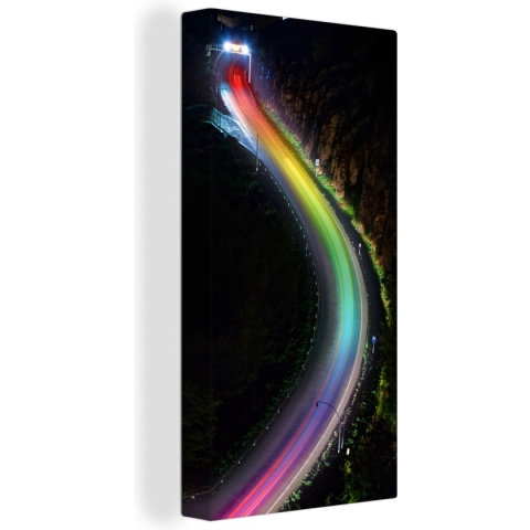 Canvas Schilderij Regenboog licht op de weg - 80x160 cm - Wanddecoratie