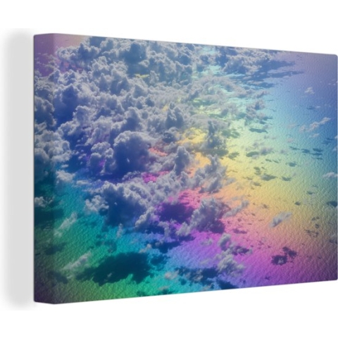 Canvas Schilderij Wolken met een regenboog - 120x80 cm - Wanddecoratie