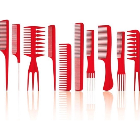 10 Delige Kammenset Voor Baard En Haar - ROOD