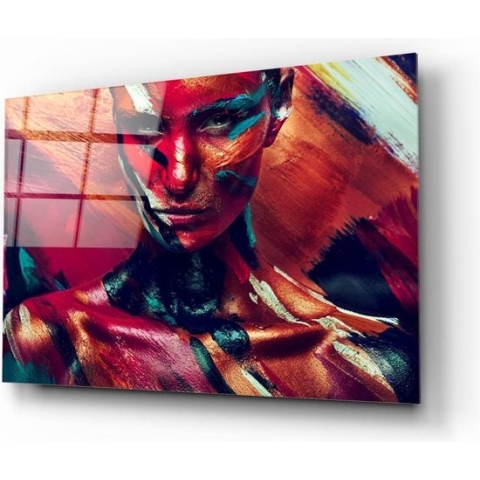 Insigne Glazen Schilderijen - Gekleurde Vrouw Portret -Glasschilderij - 72x46 cm - 4 mm
