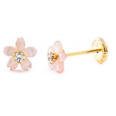 La Rosa Princesa Bloem Oorbellen Meisje Goud 18kt Parelmoer - Schroefsluiting