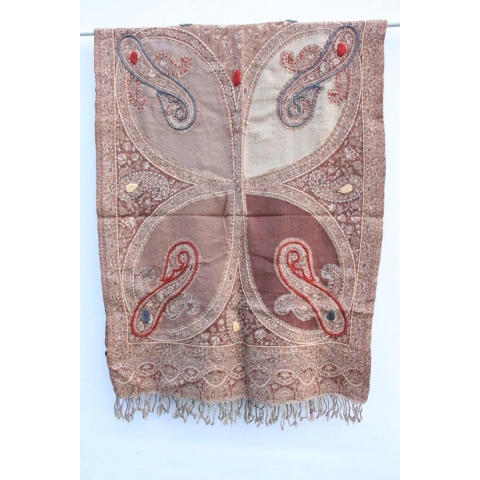 1001musthaves.com Wollen sjaal in lichte bruin beige tinten met borduurwerk 70 x 180 cm