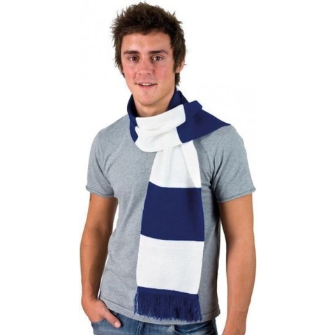 Gestreepte sjaal kobalt blauw met wit