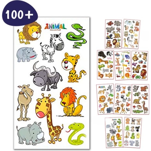Tattoos Kinderen - Jungle Dieren - 105 Plak Tattoos - Uitdeelcadeautjes voor Kinderen - Traktatie - Tijdelijk - Nep - Tatoeages Kinderen - Temporary - Fake - Stickers - Jongens - Meisjes