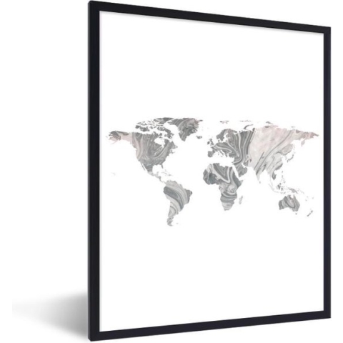 Fotolijst incl. Poster - Wereldkaart - Verf - Marmer - 60x80 cm - Posterlijst