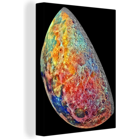 Canvas Schilderij Maan - Kleurrijk - Ruimte - 120x160 cm - Wanddecoratie XXL