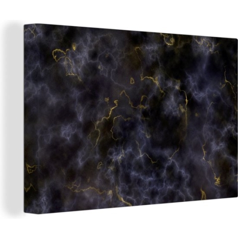 Canvas Schilderij Agaat steen - Black en gold - Edelsteen - 180x120 cm - Wanddecoratie XXL