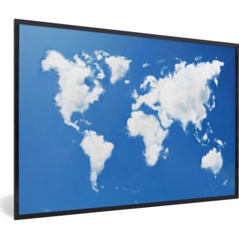 Fotolijst incl. Poster - Wereldkaart - Wolken - Lucht - Kinderen - Jongens - Meisjes - 120x80 cm - Posterlijst