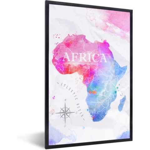 Fotolijst incl. Poster - Waterverf - Wereldkaart - Afrika - 80x120 cm - Posterlijst