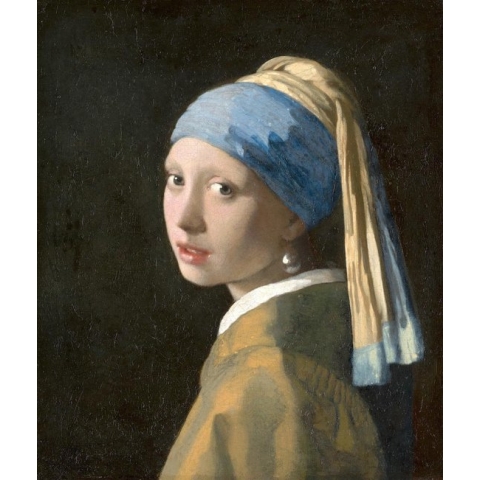 Schilderij -Johannes Vermeer - Het meisje met de parel  3 maten,  reproductie van het beroemde schilderij, 1 op 1 kopie