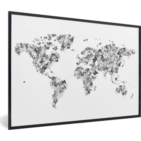 Fotolijst incl. Poster - Wereldkaart - Kleuren - Vlinders - Kinderen - Jongens - Meisjes - 120x80 cm - Posterlijst